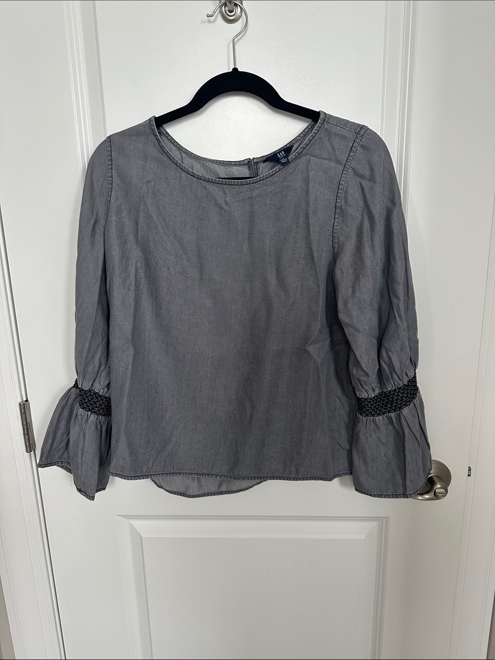 GAP Gray Smocked Bell Sleeve Blouse
